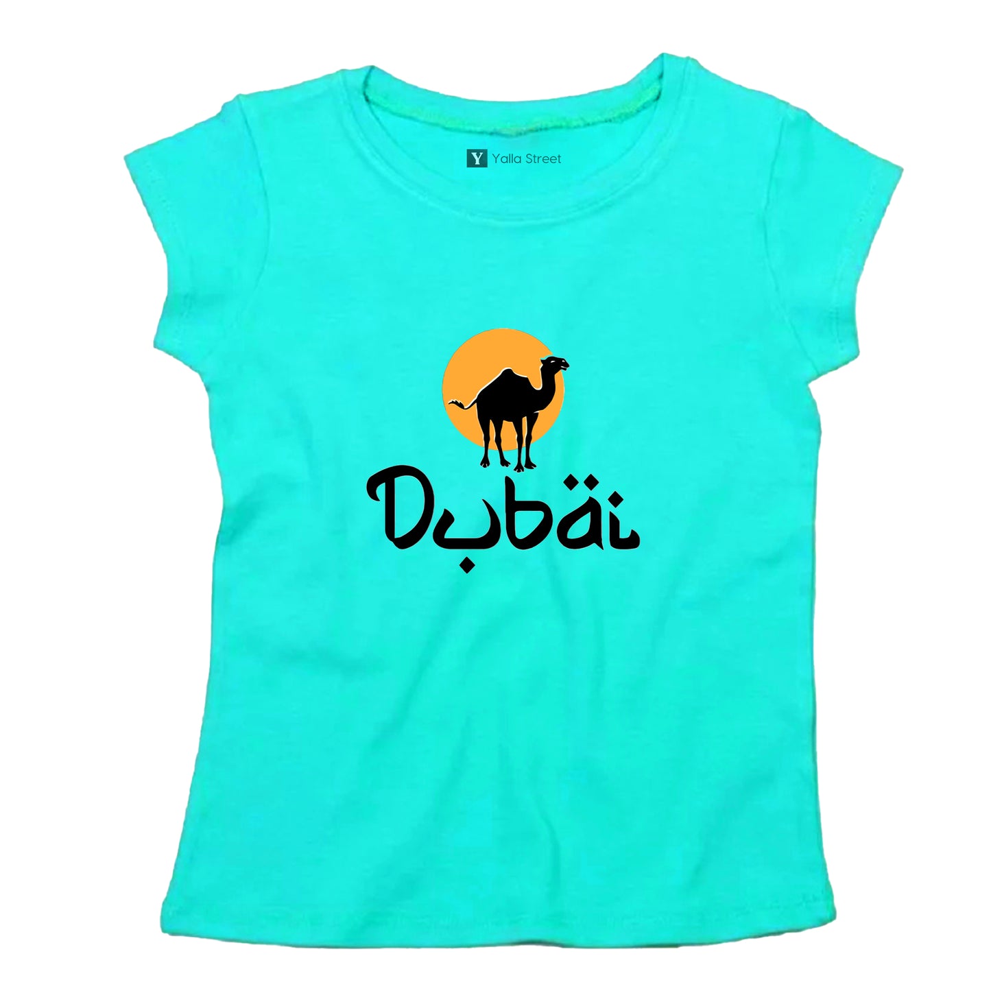 “Dubai Desert Vibes” Women’s T-Shirt – Camel & Sunset Graphic
