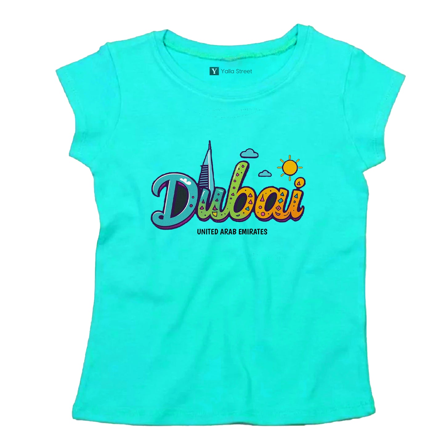 Colorful “Dubai” Women’s T-Shirt – UAE Skyline Graphic 100% Cotton