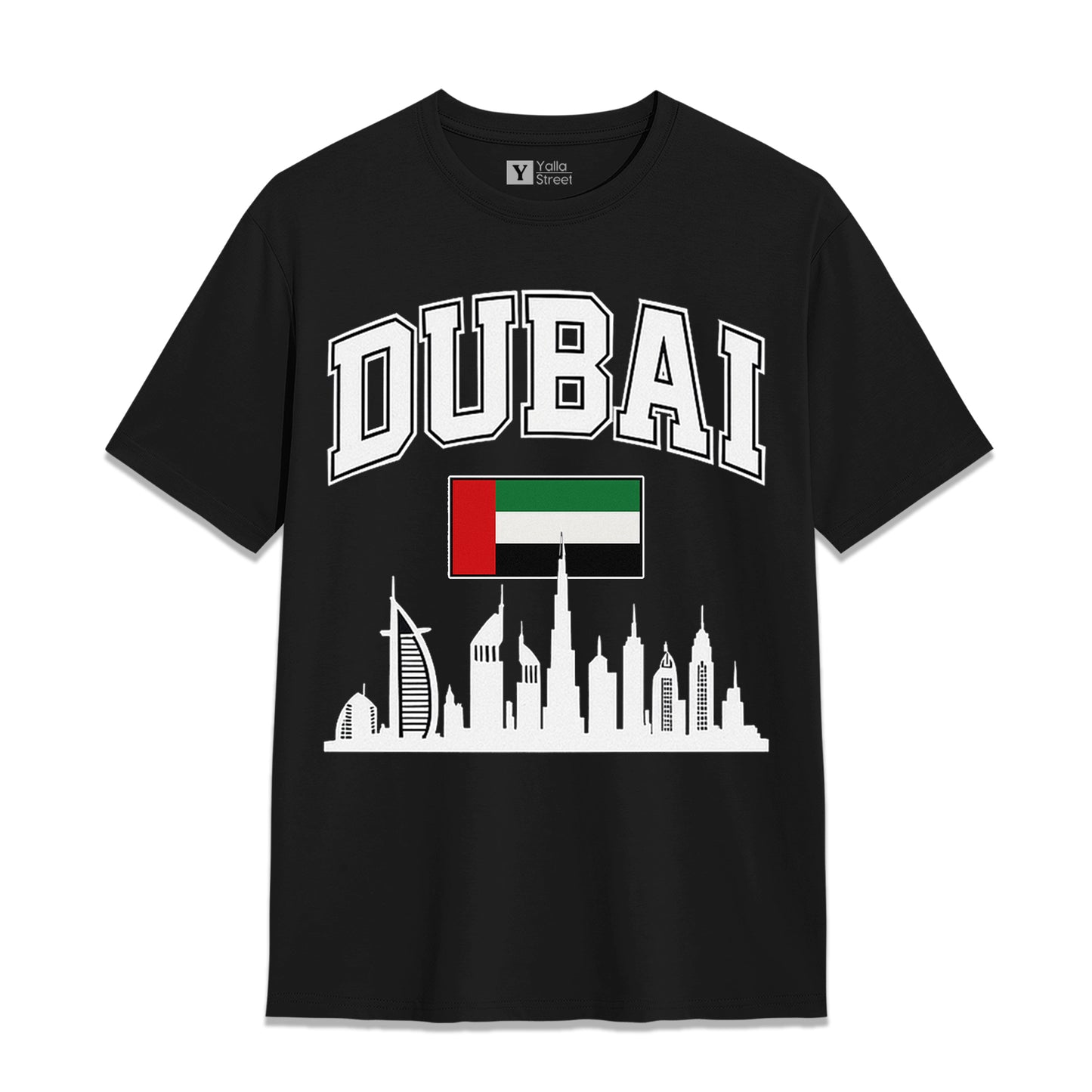 Dubai Skyline & Flag Varsity Style Men's T-Shirt 100% Cotton