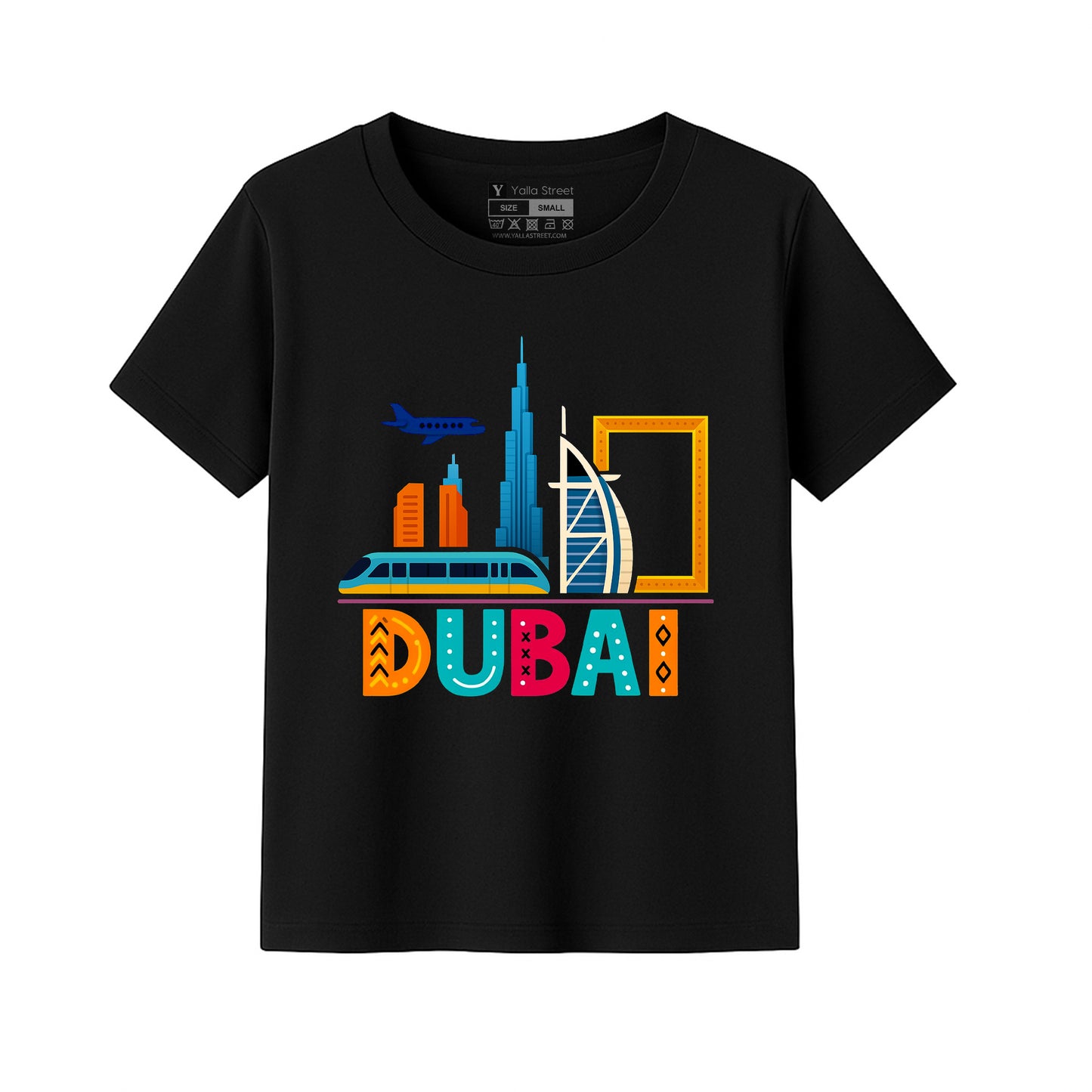 Dubai Landmarks Kids T-Shirt – Colorful City Icons Design UAE Travel Souvenir Tee