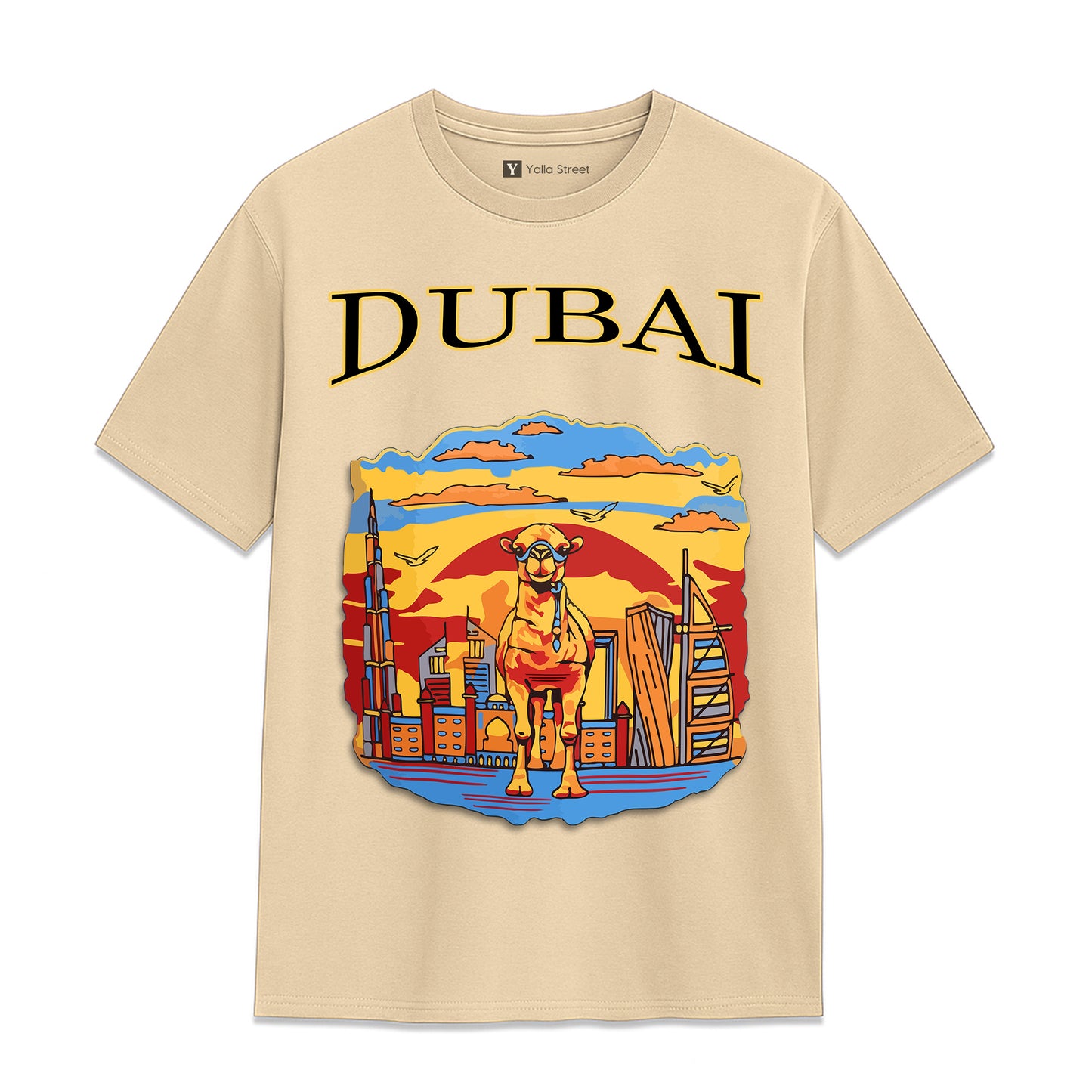 Dubai Camel Cityscape T-Shirt Bold Graphic Tee 100% Cotton UAE Heritage