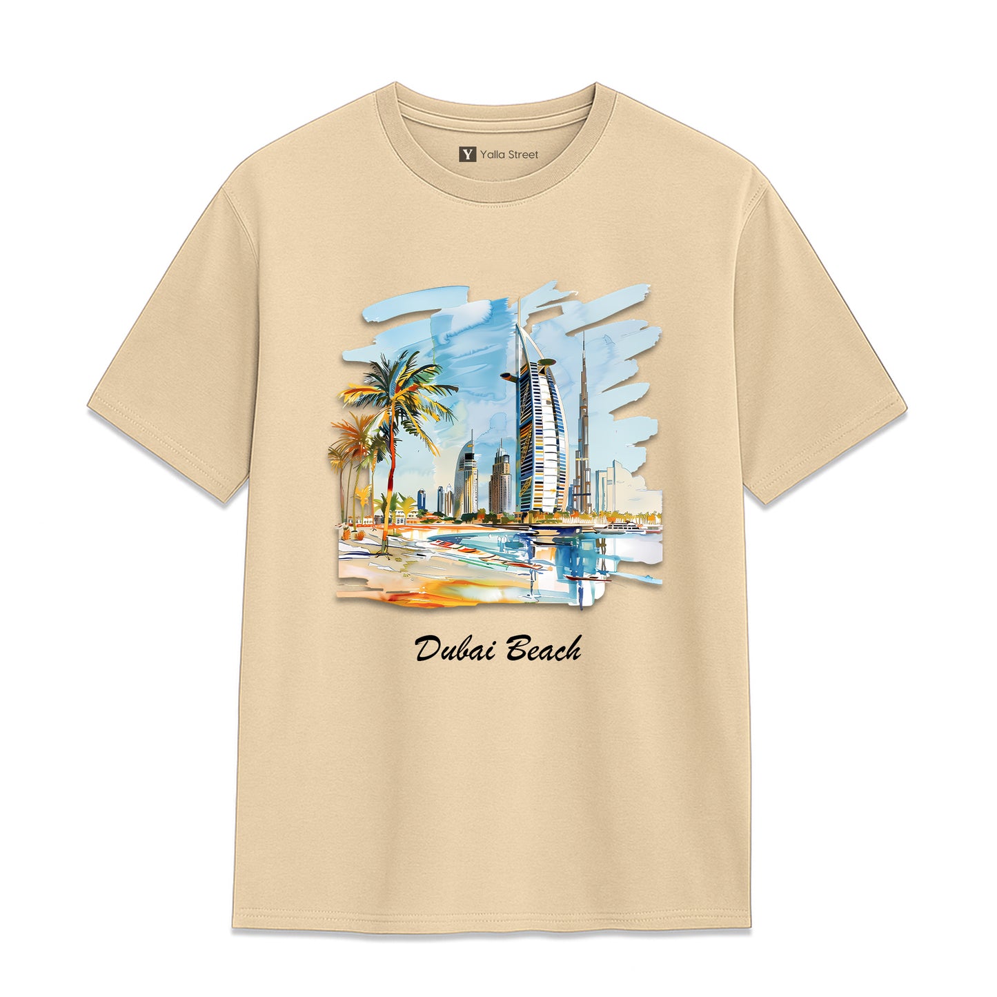 Dubai Beach Skyline T-Shirt – 100% Cotton Unisex Tee Artistic UAE Coastal Print