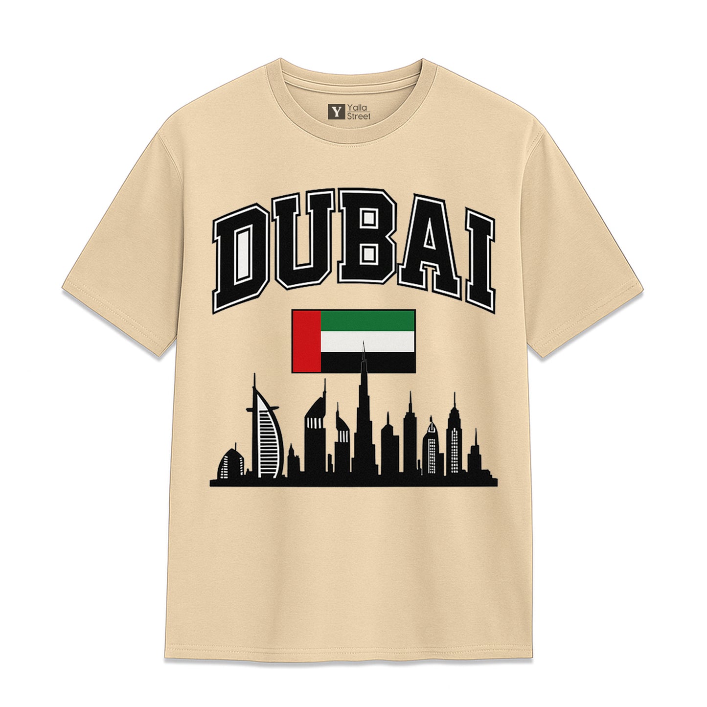 Dubai Skyline & Flag Varsity Style Men's T-Shirt 100% Cotton