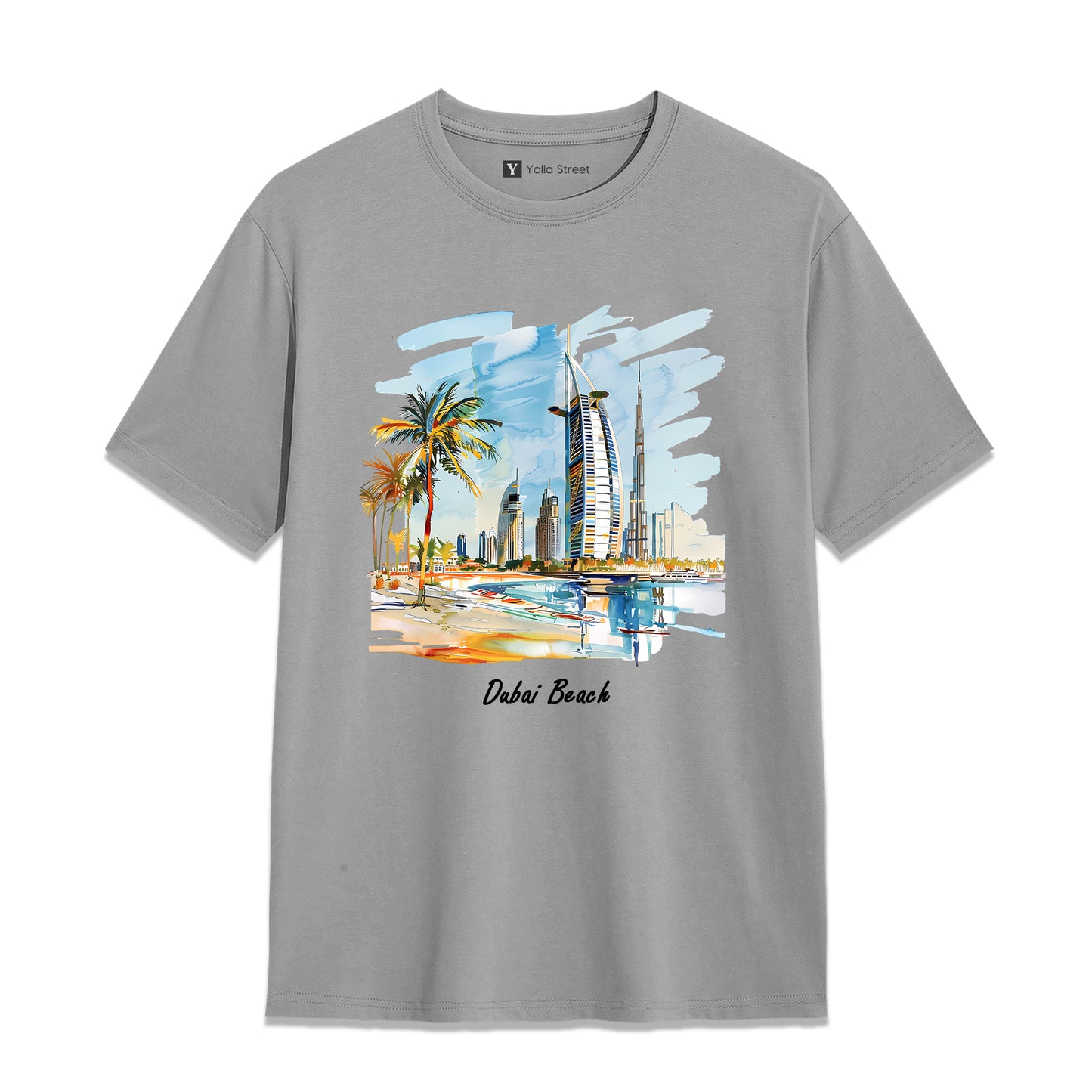 Dubai Beach Skyline T-Shirt – 100% Cotton Unisex Tee Artistic UAE Coastal Print