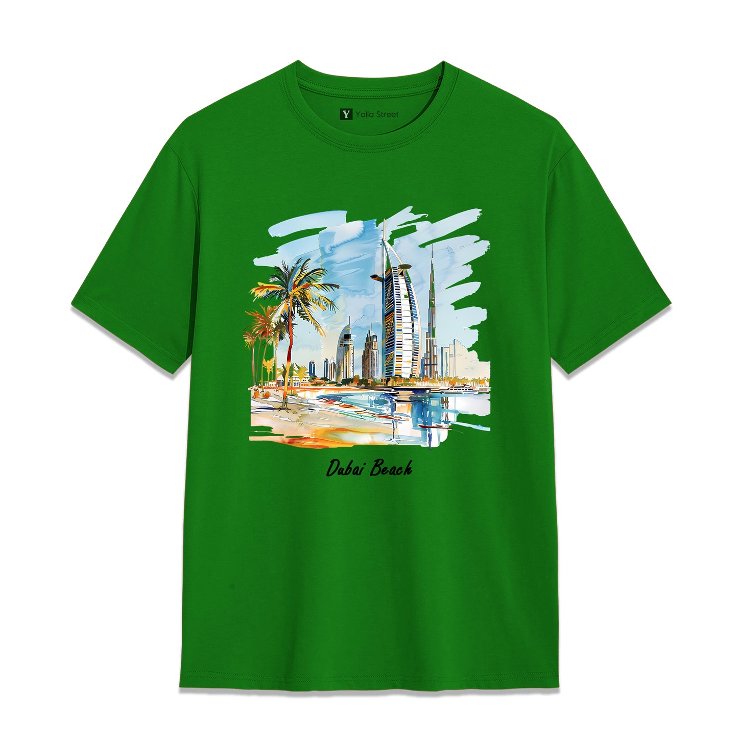 Dubai Beach Skyline T-Shirt – 100% Cotton Unisex Tee Artistic UAE Coastal Print