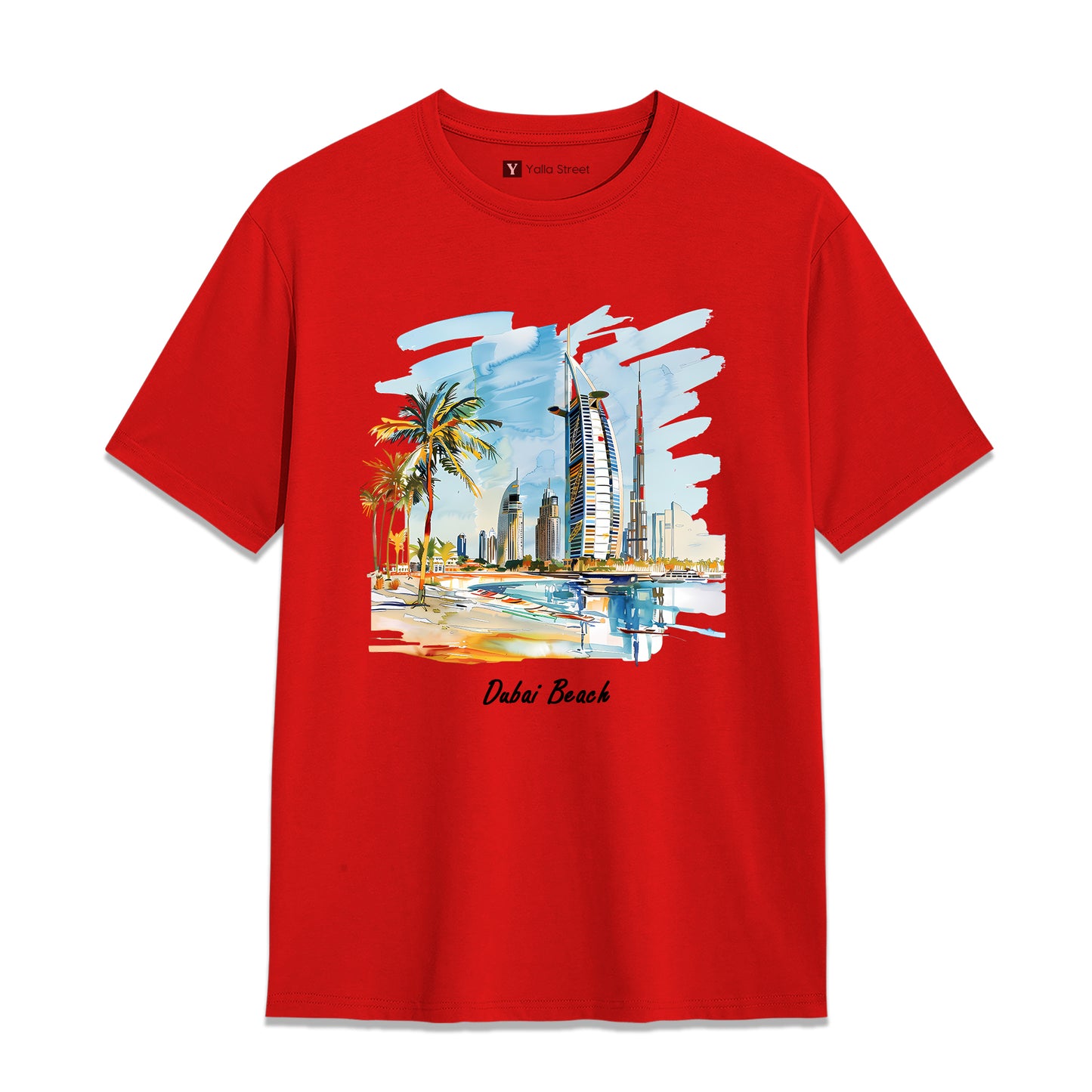 Dubai Beach Skyline T-Shirt – 100% Cotton Unisex Tee Artistic UAE Coastal Print