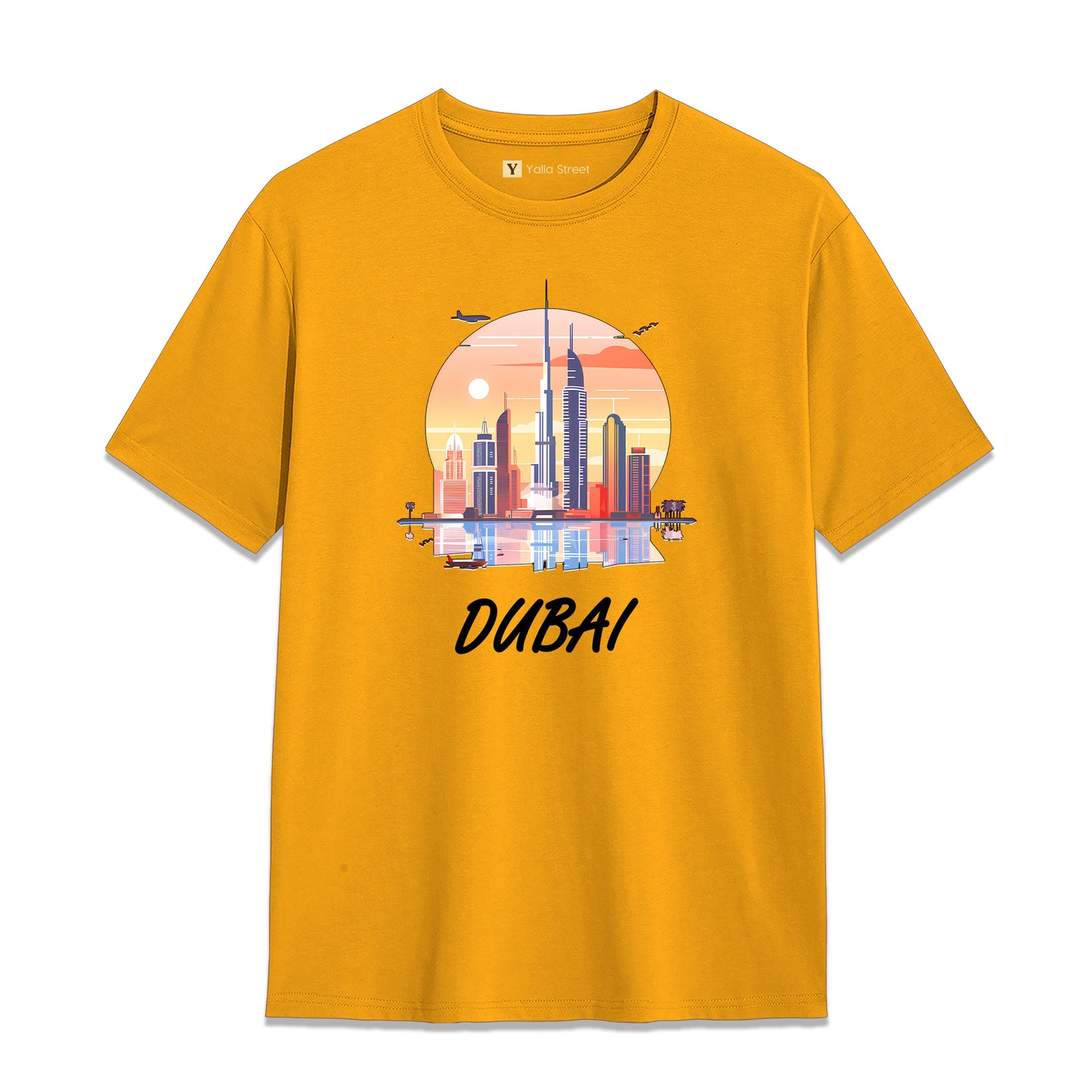 Dubai Sunset Skyline T-Shirt – 100% Cotton Unisex Tee Vibrant Cityscape Graphic
