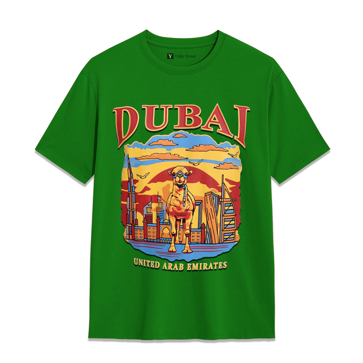 Dubai Camel Cityscape T-Shirt Bold Graphic Tee 100% Cotton UAE Heritage