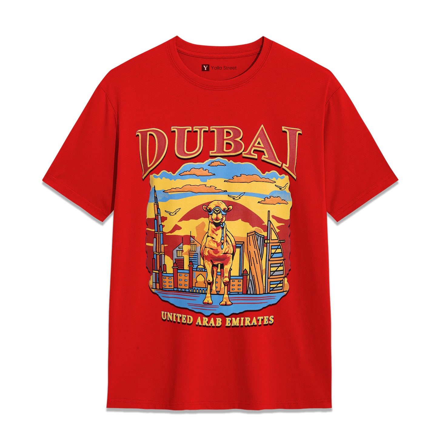 Dubai Camel Cityscape T-Shirt Bold Graphic Tee 100% Cotton UAE Heritage