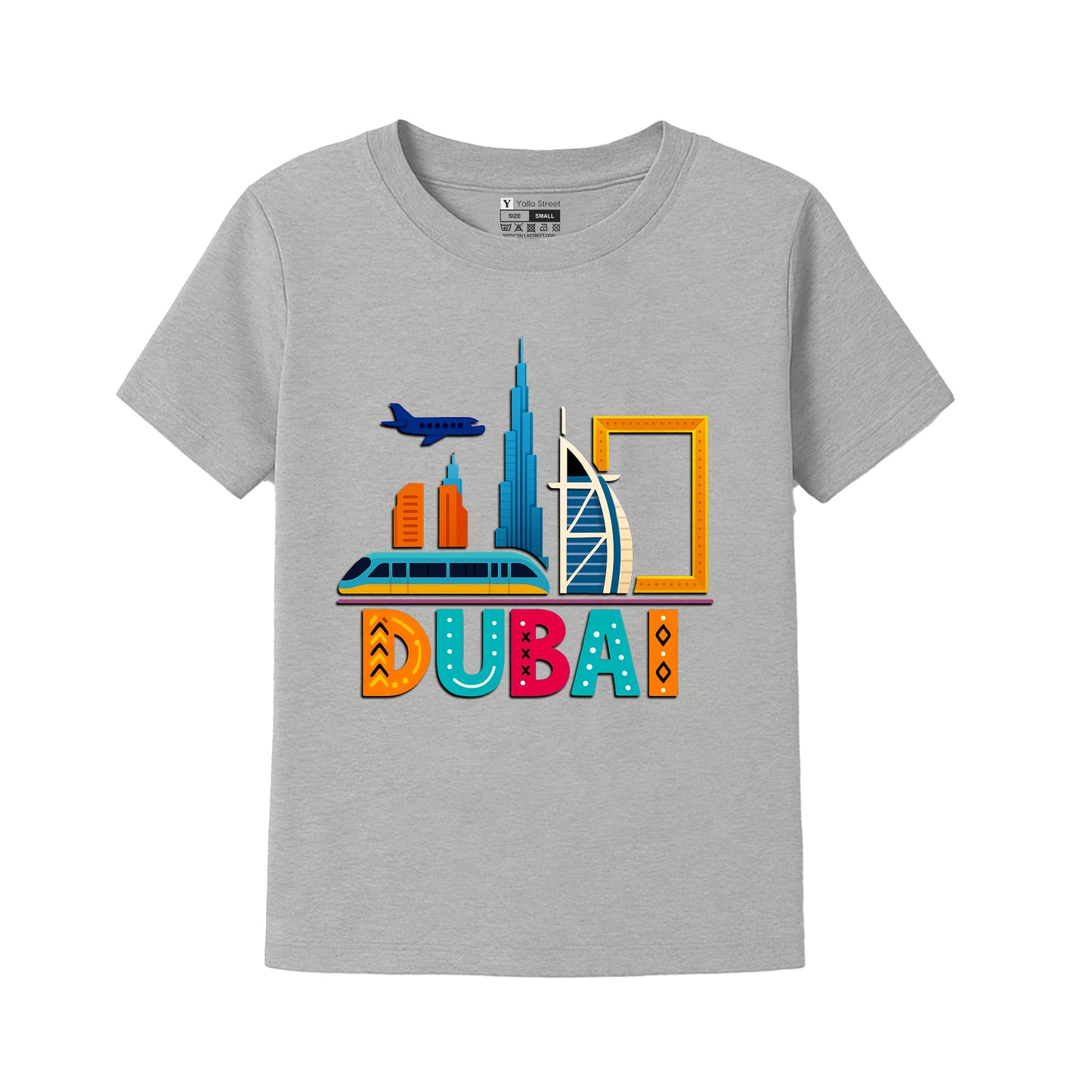 Dubai Landmarks Kids T-Shirt – Colorful City Icons Design UAE Travel Souvenir Tee