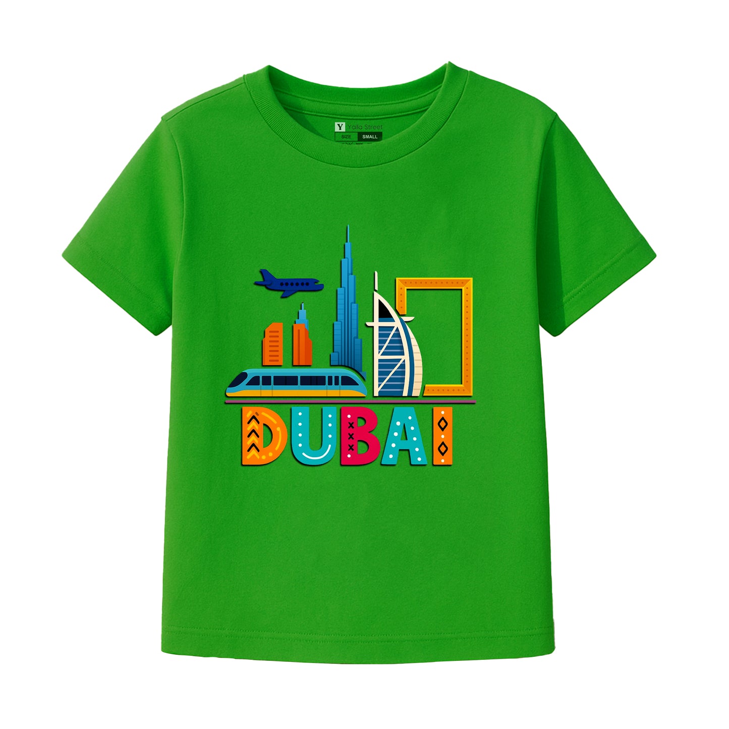Dubai Landmarks Kids T-Shirt – Colorful City Icons Design UAE Travel Souvenir Tee
