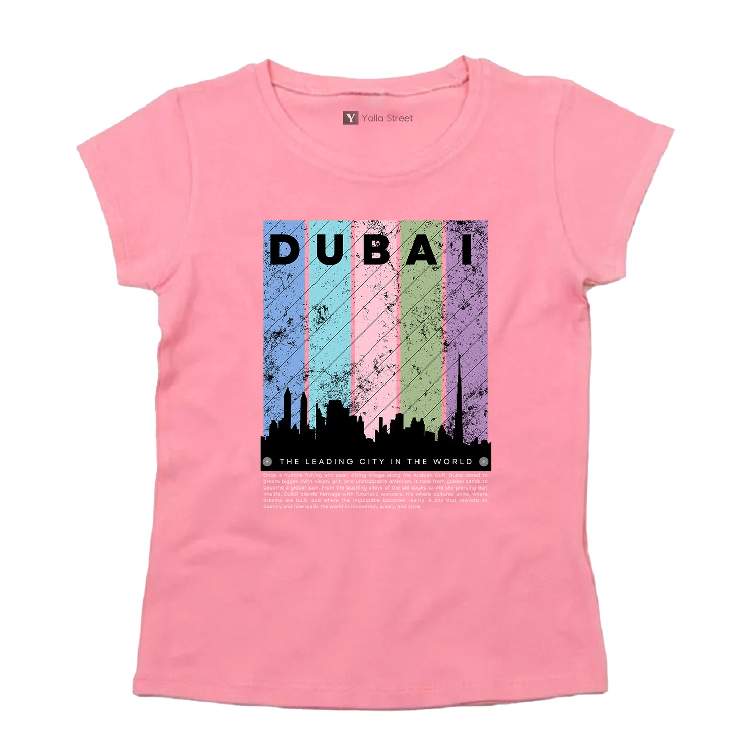 Dubai Skyline Women’s T-Shirt – Vintage Grunge City Print 100% Cotton