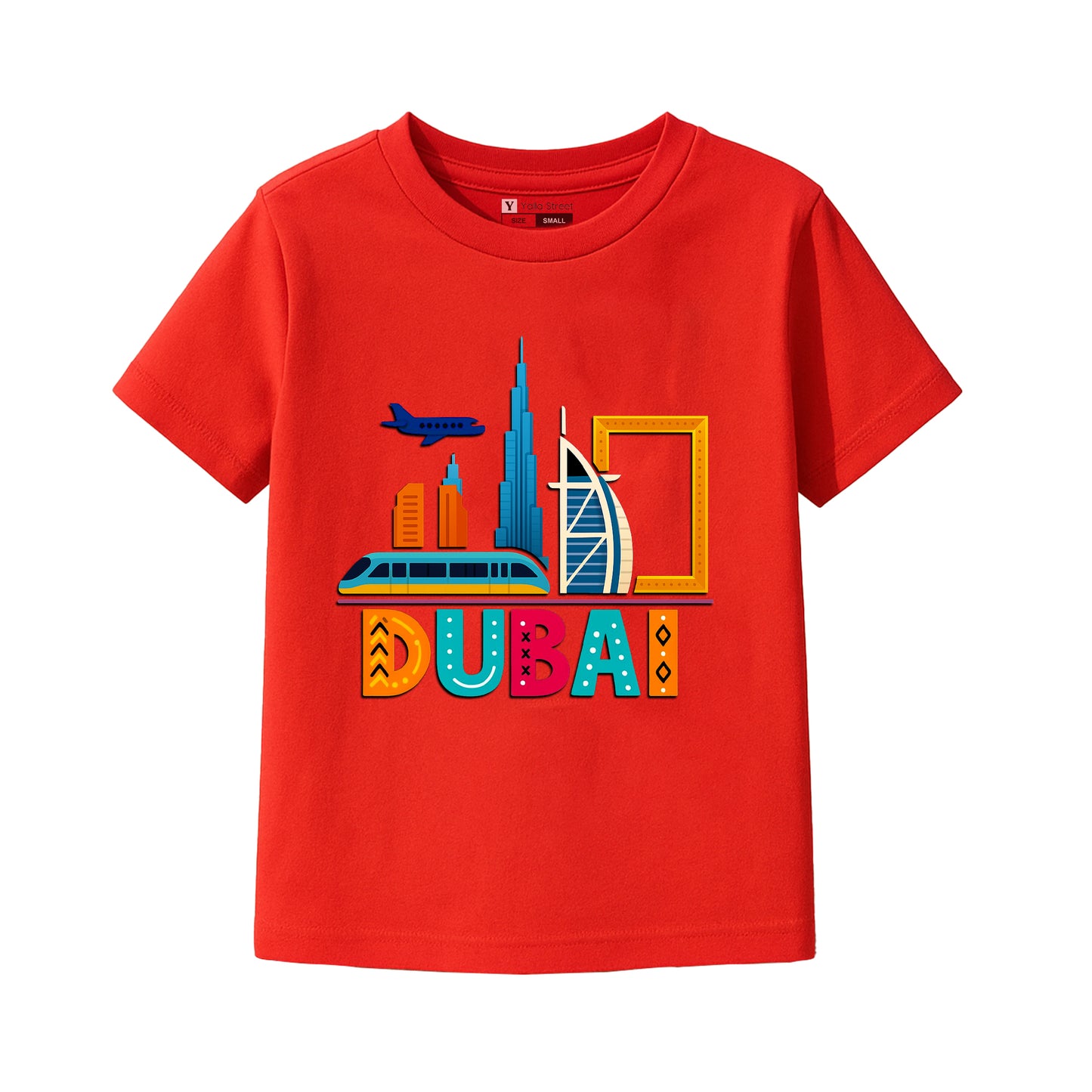Dubai Landmarks Kids T-Shirt – Colorful City Icons Design UAE Travel Souvenir Tee