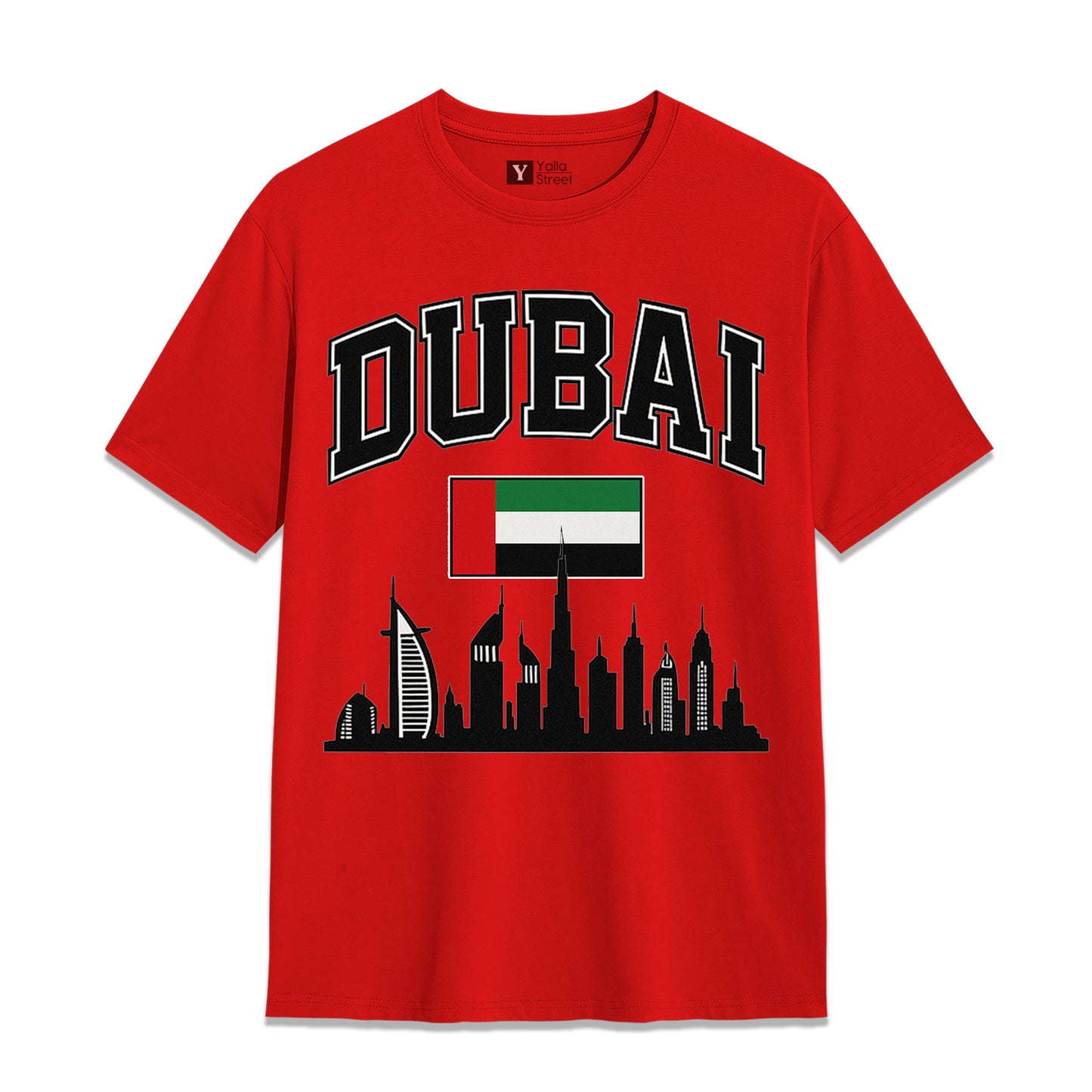 Dubai Skyline & Flag Varsity Style Men's T-Shirt 100% Cotton