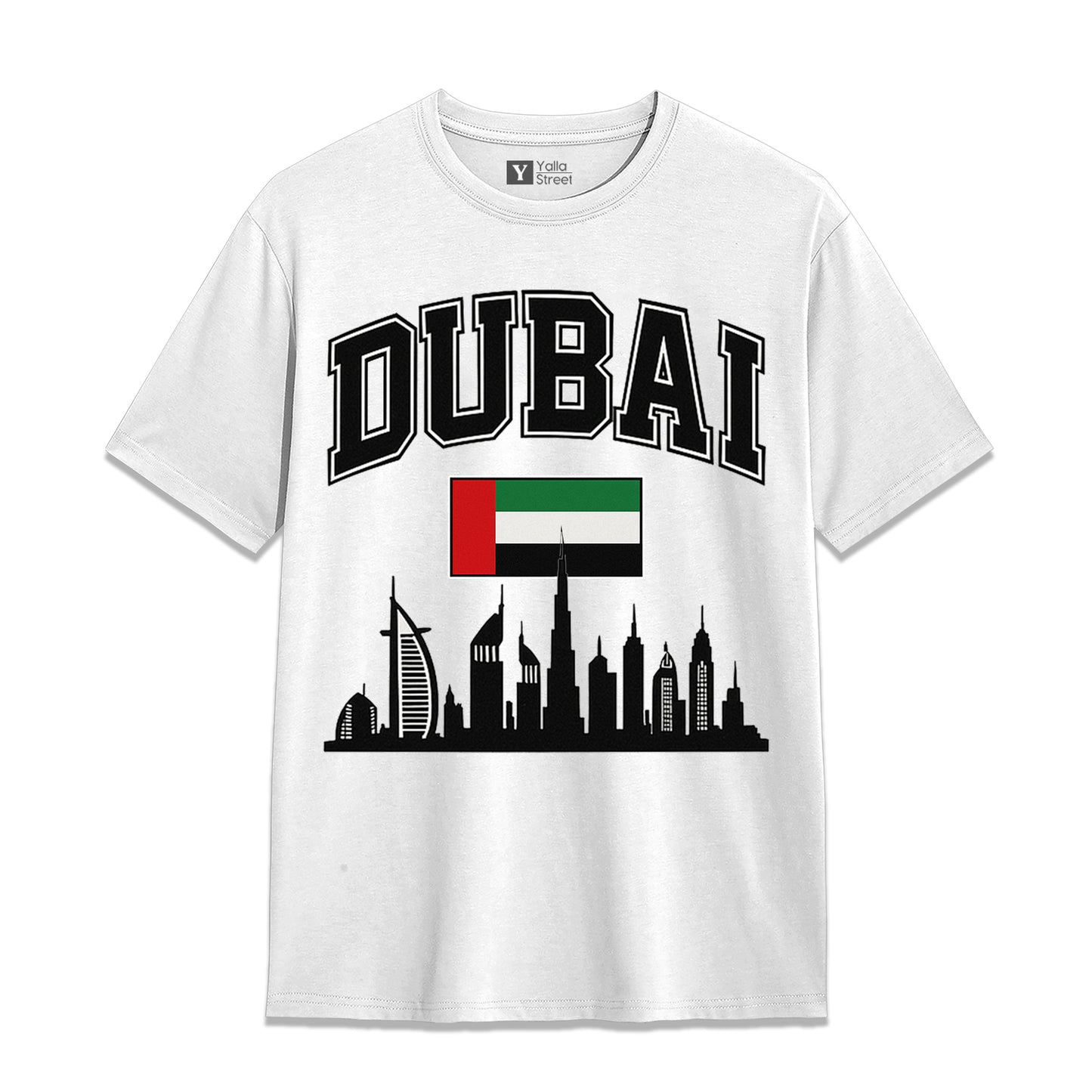 Dubai Skyline & Flag Varsity Style Men's T-Shirt 100% Cotton