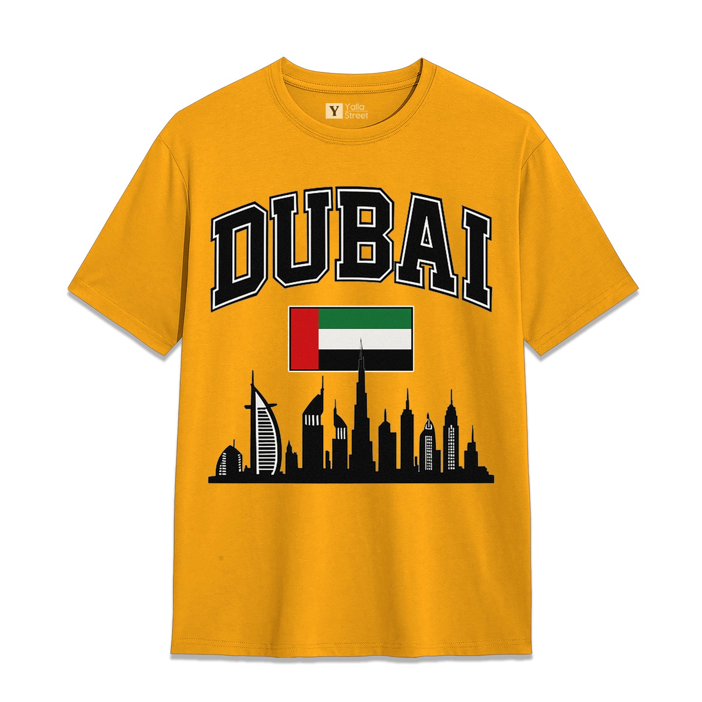 Dubai Skyline & Flag Varsity Style Men's T-Shirt 100% Cotton