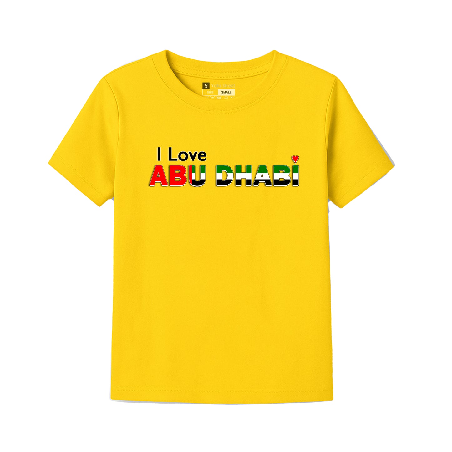 I Love Abu Dhabi Kids T-Shirt – UAE Flag Colors Design | National Day Tee