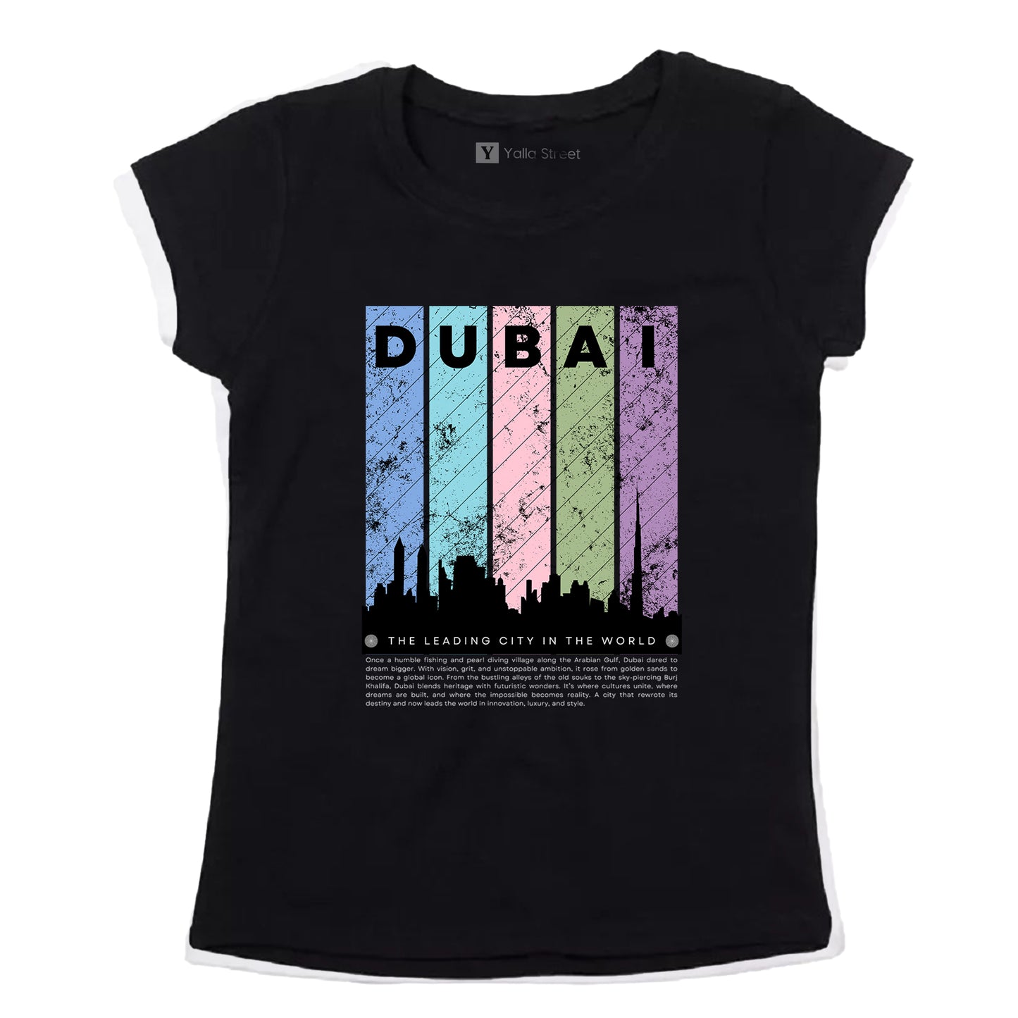Dubai Skyline Women’s T-Shirt – Vintage Grunge City Print 100% Cotton