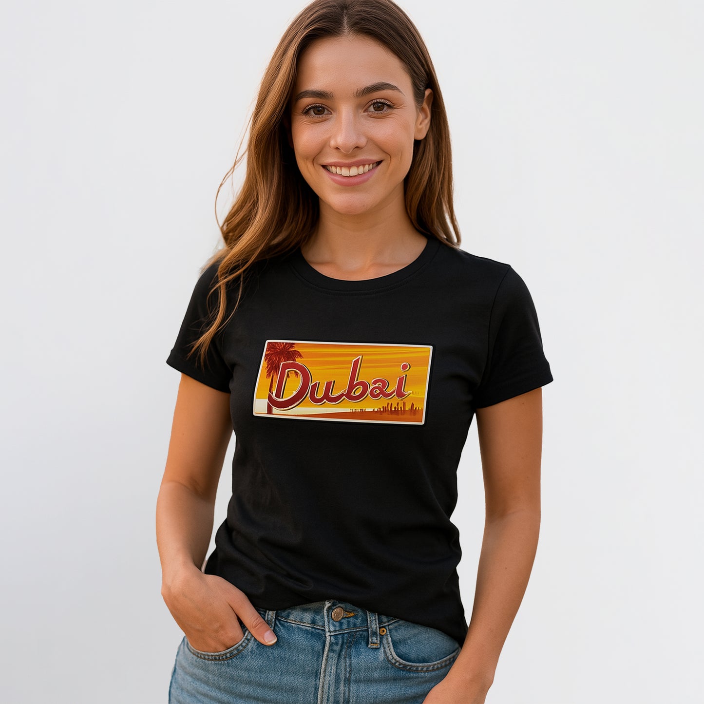 Dubai Plate Style” Women’s T-Shirt – Retro License Design 100% Cotton