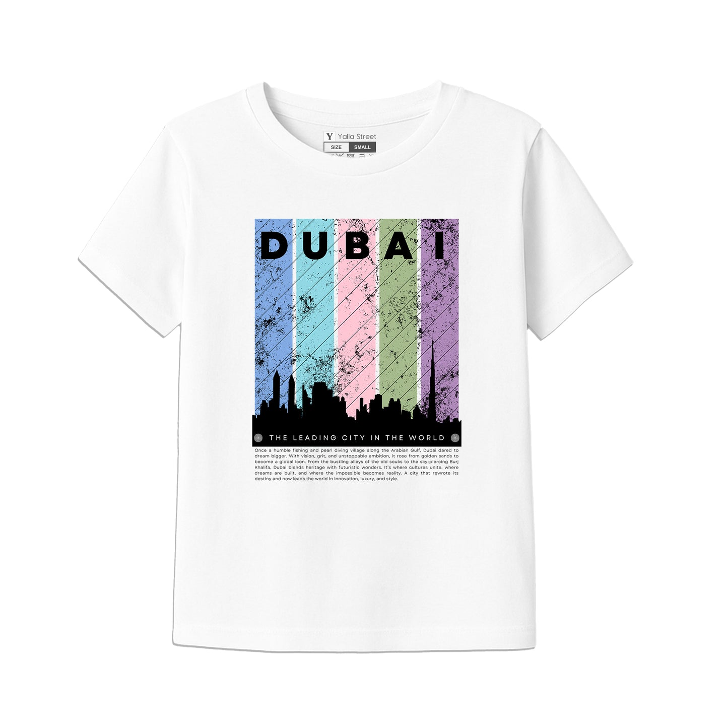 Dubai Skyline Kids T-Shirt – Colorful Cityscape Design | Soft Cotton Tee