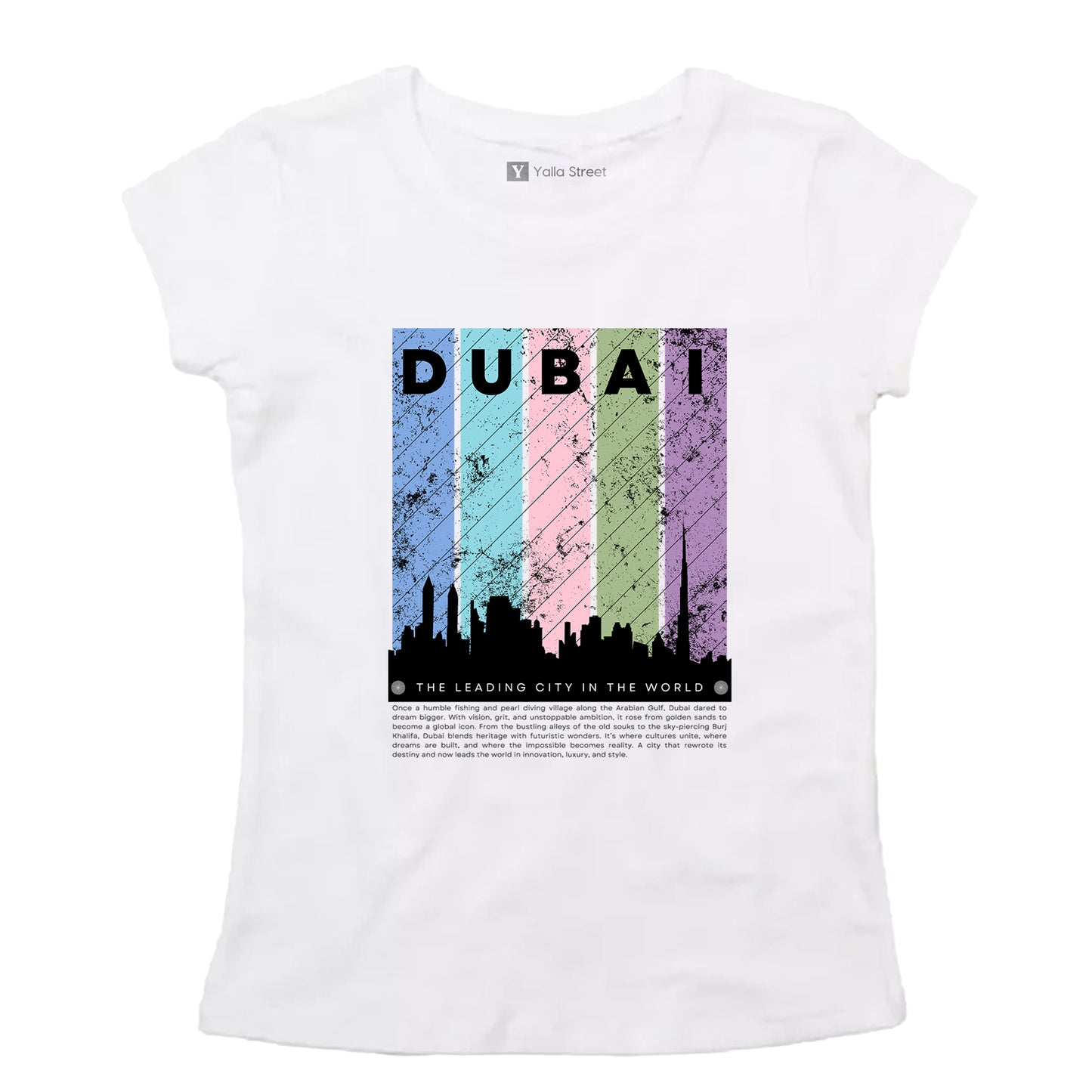 Dubai Skyline Women’s T-Shirt – Vintage Grunge City Print 100% Cotton