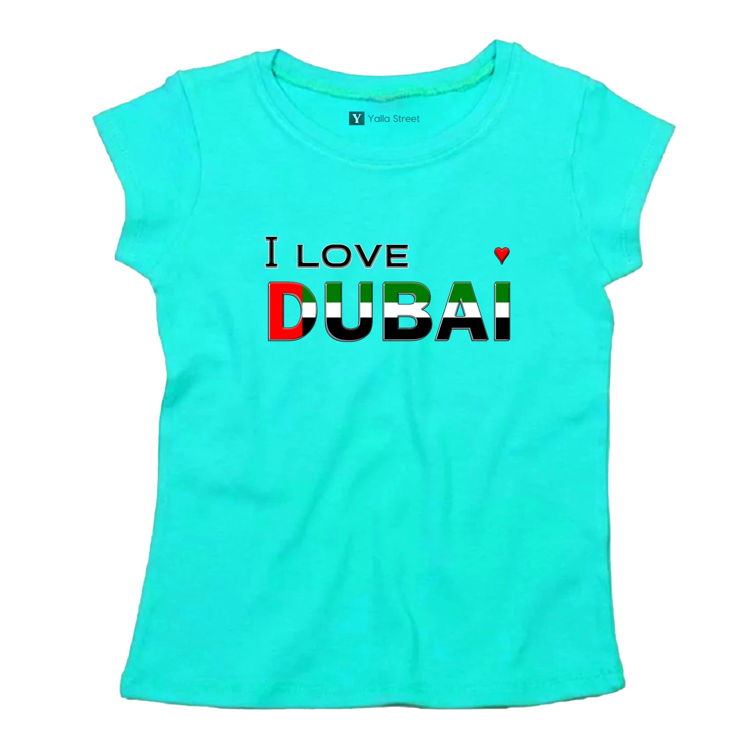 I Love Dubai T-Shirt – UAE Flag Colors Print White 100% Cotton Fitted Tee for Women