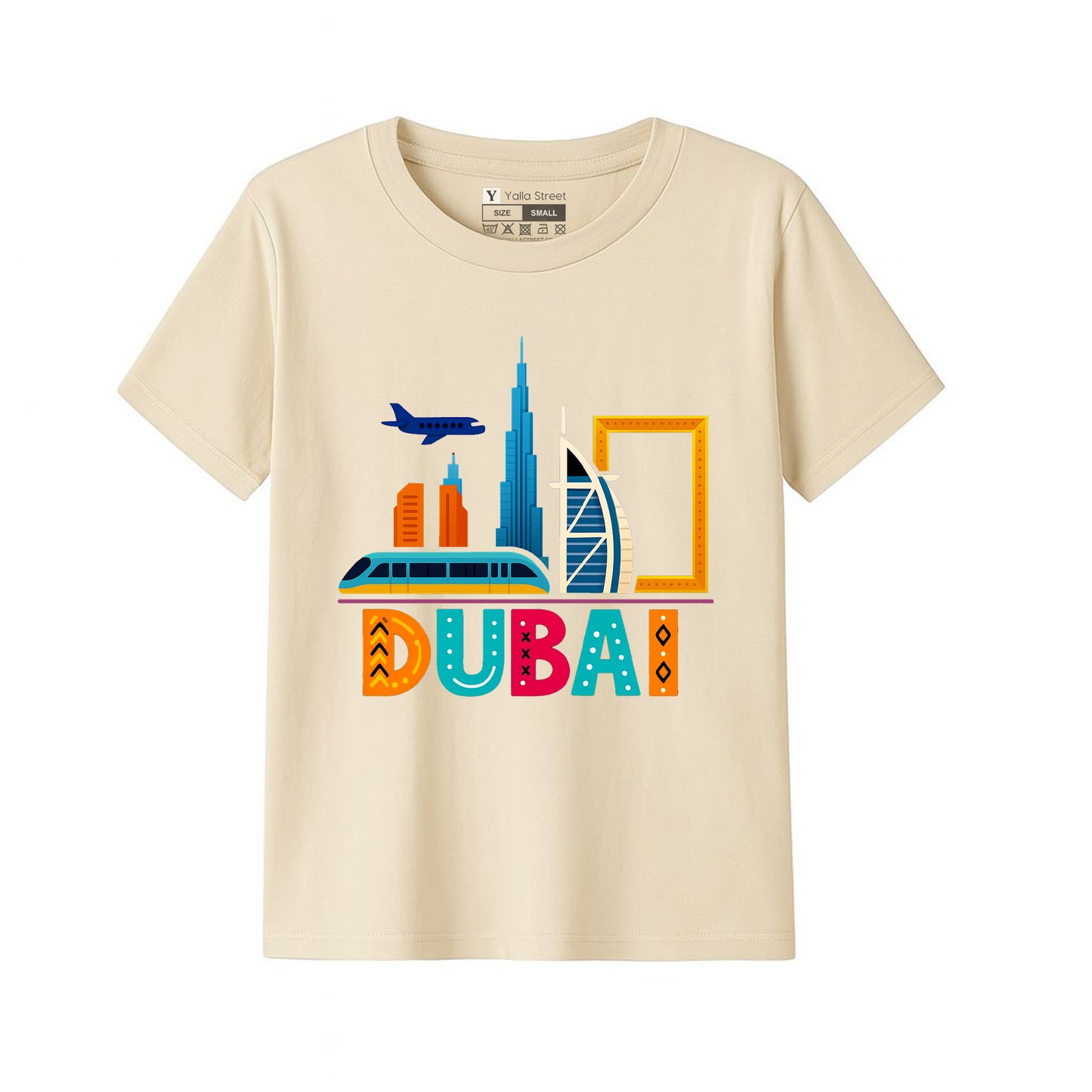 Dubai Landmarks Kids T-Shirt – Colorful City Icons Design UAE Travel Souvenir Tee