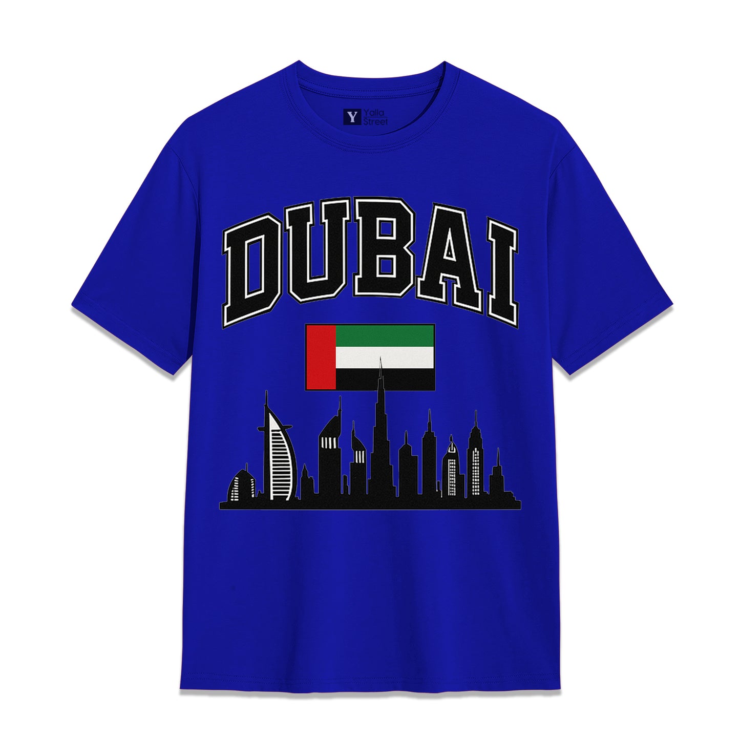 Dubai Skyline & Flag Varsity Style Men's T-Shirt 100% Cotton