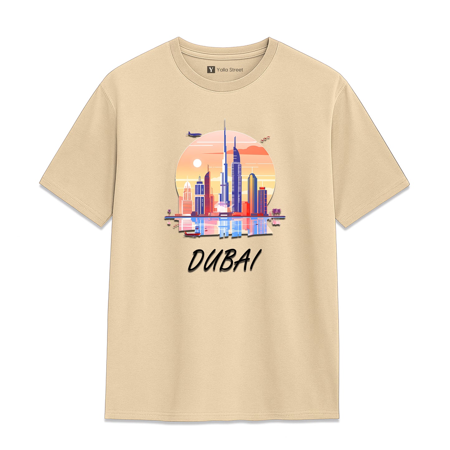Dubai Sunset Skyline T-Shirt – 100% Cotton Unisex Tee Vibrant Cityscape Graphic