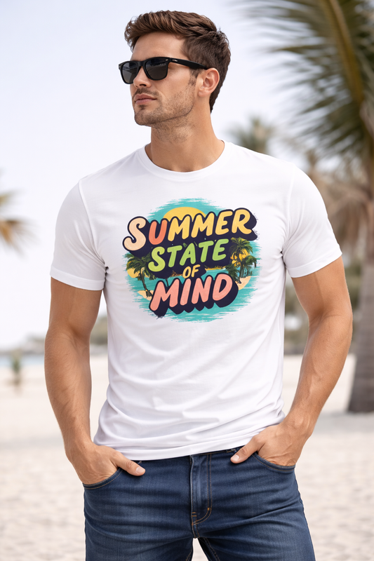 Summer State of Mind – Tropical Graphic T-Shirt | Unisex White Tee
