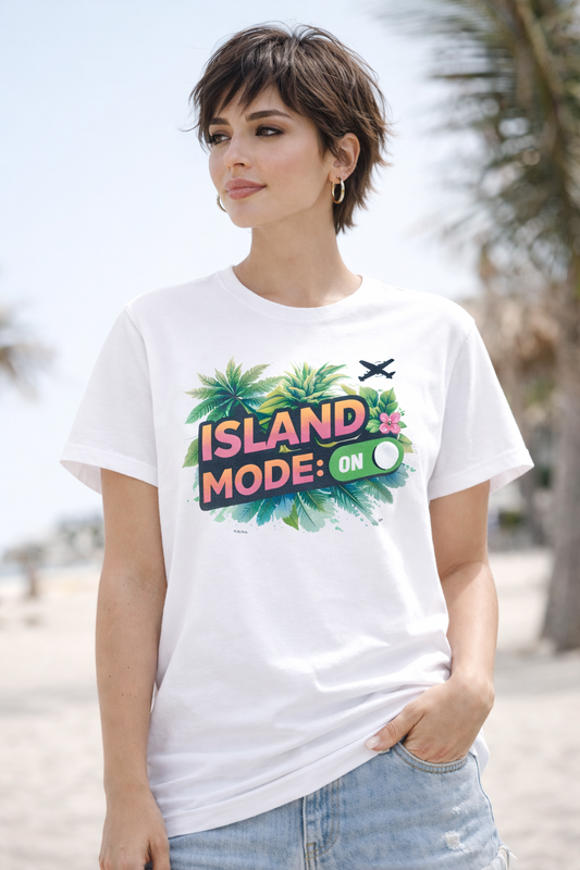 Island Mode: ON Graphic T-Shirt – Tropical Travel Summer Tee | Unisex Cotton