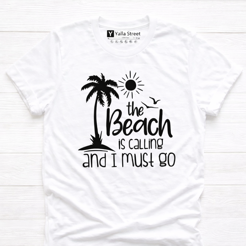 The Beach Is Calling – Summer Vibes Graphic T-Shirt (Women’s White)