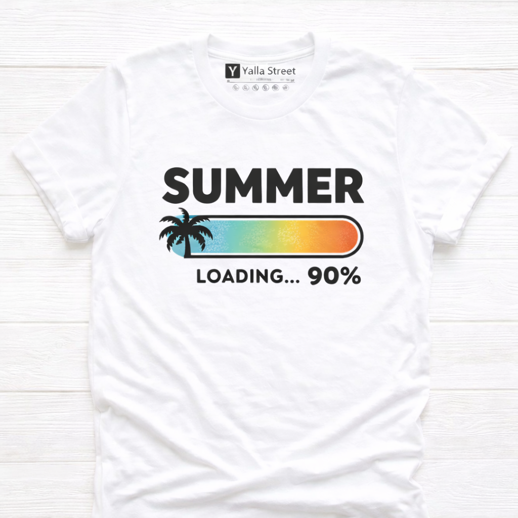Summer Loading 90% Graphic T-Shirt – White Beach Vibes Tee (Unisex)