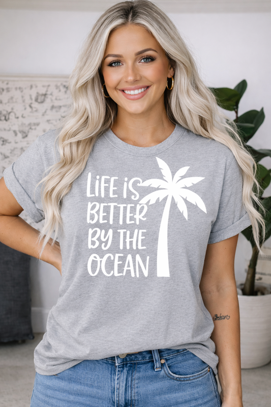 Life Is Better by the Ocean Graphic T-Shirt – Unisex Grey Beach Tee