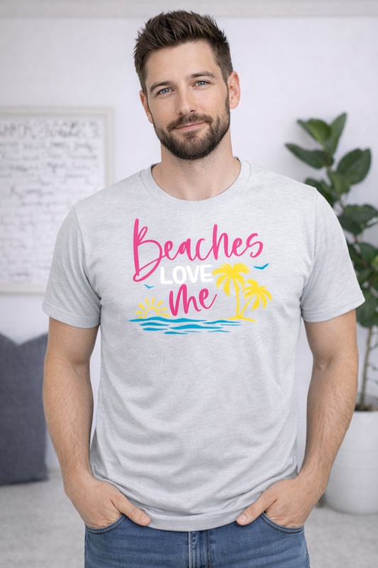 Beaches Love Me Graphic T-Shirt – Light Grey Tropical Summer Unisex Tee | Yalla Street