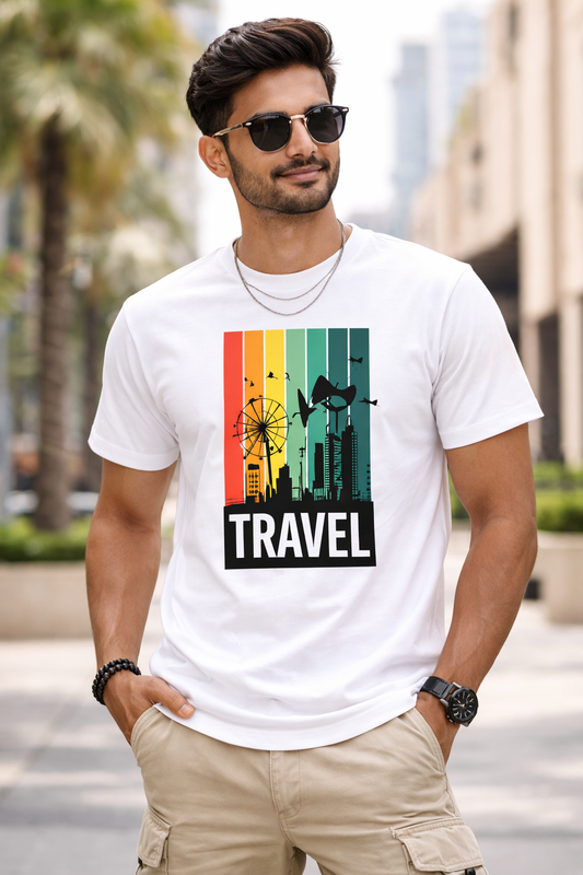 Urban Travel Vibes Graphic T-Shirt – White Unisex Cotton Tee