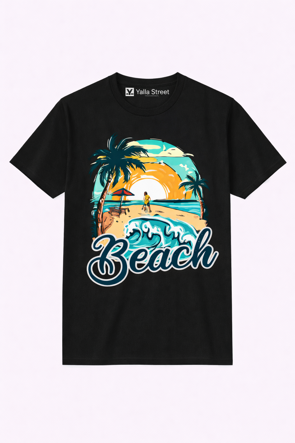 Beach Sunset Graphic T-Shirt – Unisex Black Tropical Summer Tee