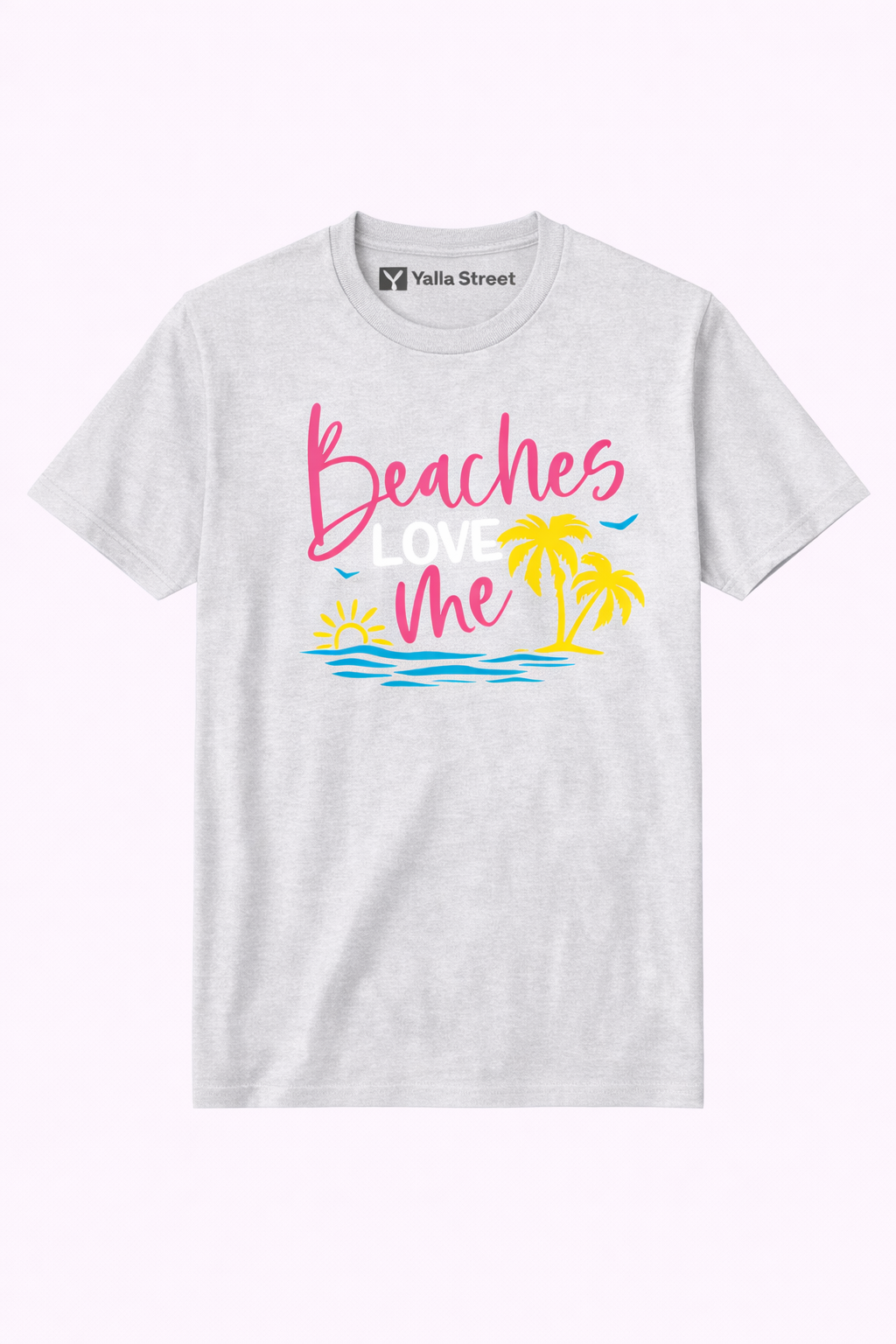 Beaches Love Me Graphic T-Shirt – Light Grey Tropical Summer Unisex Tee | Yalla Street