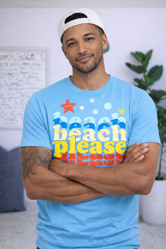 Beach Please Graphic T-Shirt – Sky Blue Summer Unisex Tee | Yalla Street