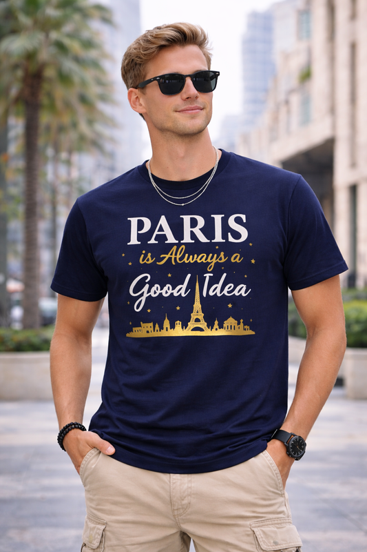 Paris Is Always a Good Idea – Navy Blue Graphic Unisex T-Shirt | Yalla Street