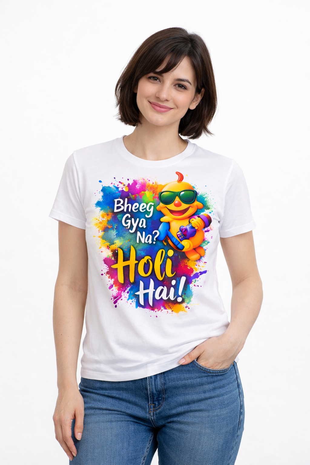 Bheeg Gya Na? Holi Hai T-Shirt – Funny Cartoon Women Holi Festival Tee | Yalla Street