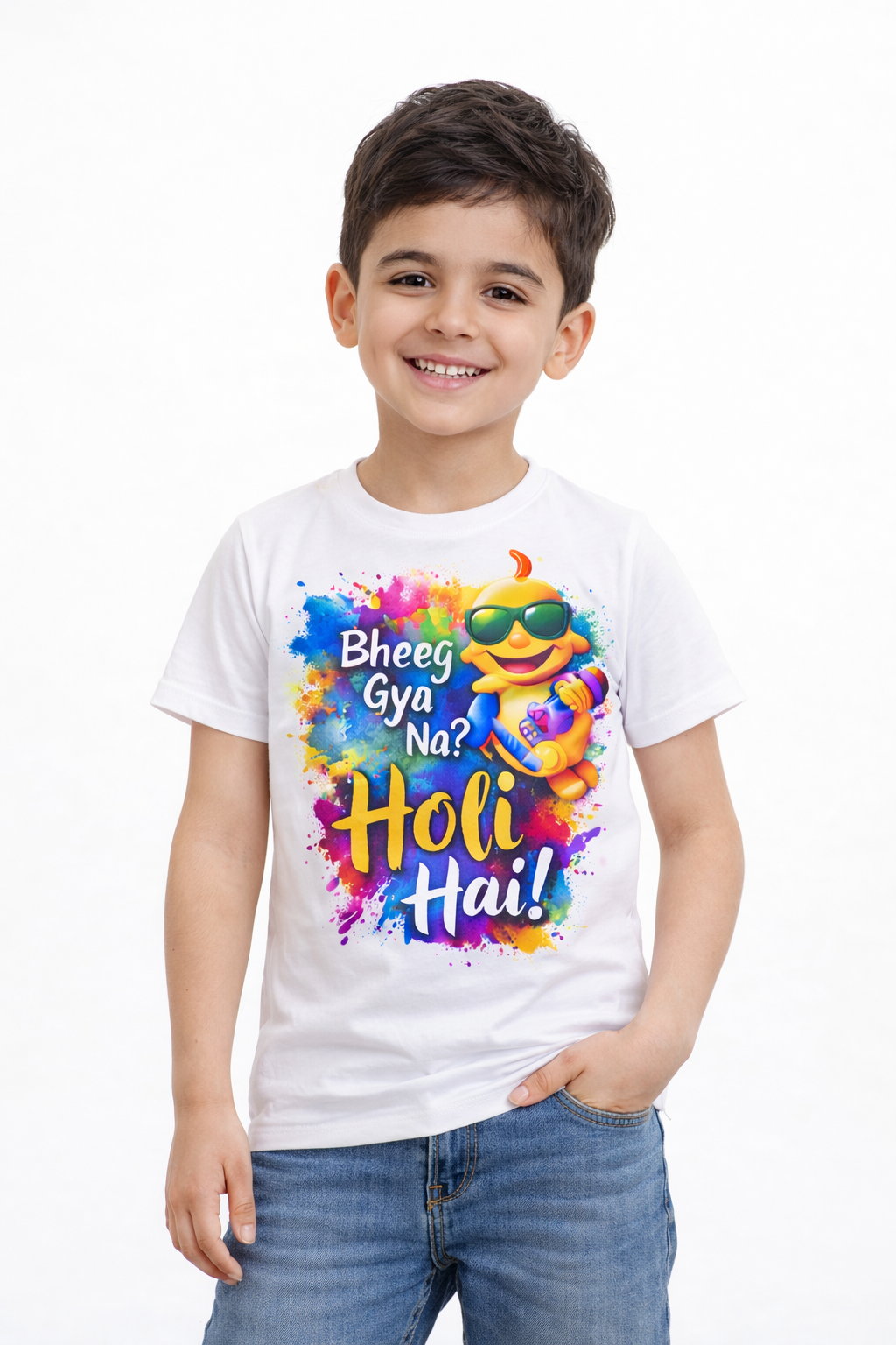 Bheeg Gya Na? Holi Hai T-Shirt – Funny Cartoon Kids Holi Festival Tee | Yalla Street