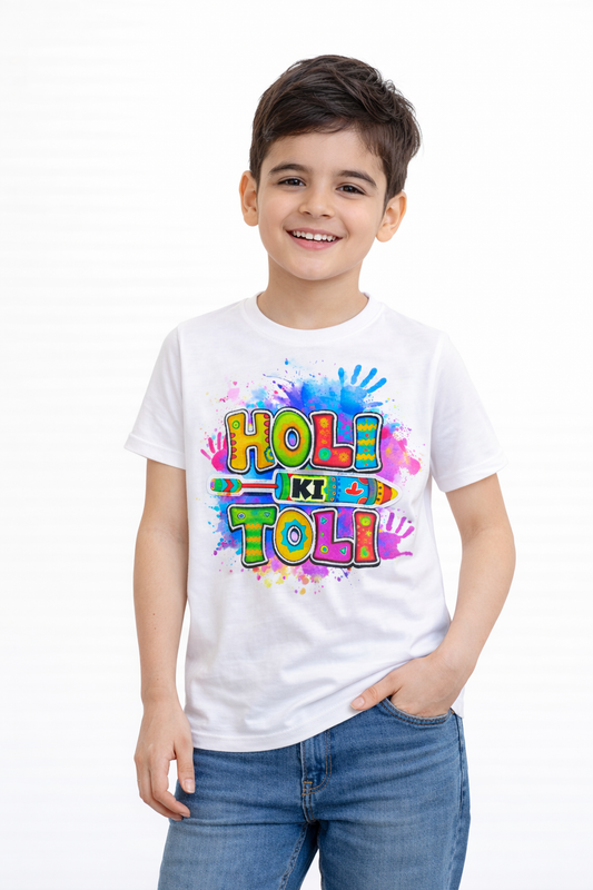 Holi Ki Toli – Kids Holi Festival T-Shirt | Color Splash Fun Tee for Boys & Girls by Yalla Street