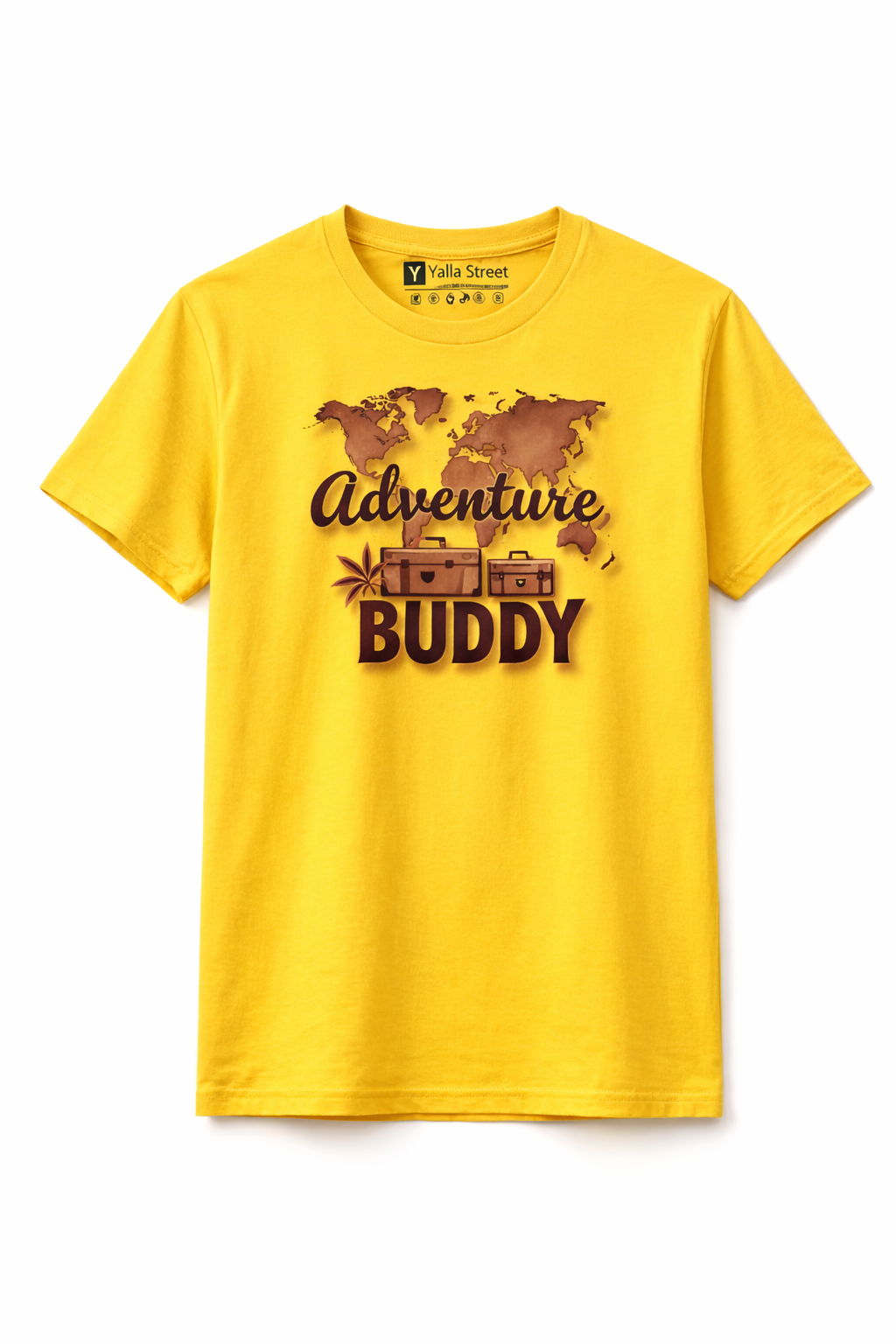 Yellow "Adventure Buddy” Travel Graphic Unisex T-Shirt | Yalla Street Summer Collection