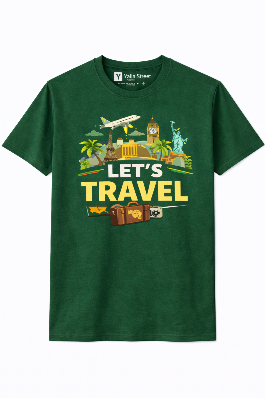 Dark Green “Let’s Travel” Graphic Unisex T-Shirt | Yalla Street Travel Collection
