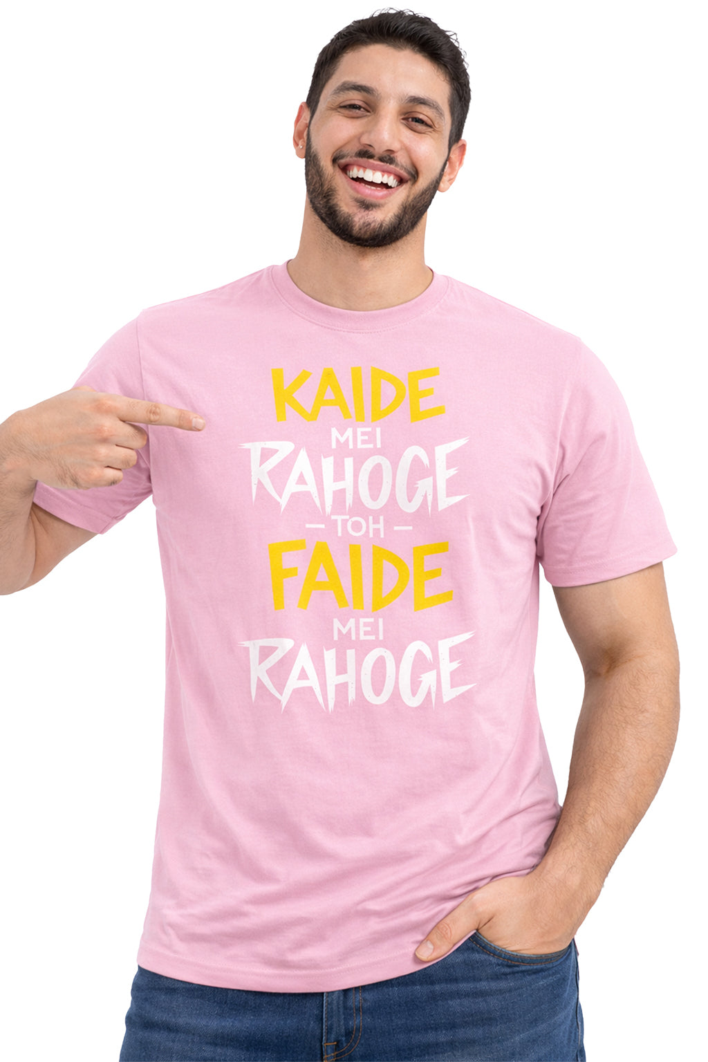 Kaide Mei Rahoge Toh Faide Mei Rahoge – Bold Hindi Attitude Unisex T-Shirt | White | Yalla Street