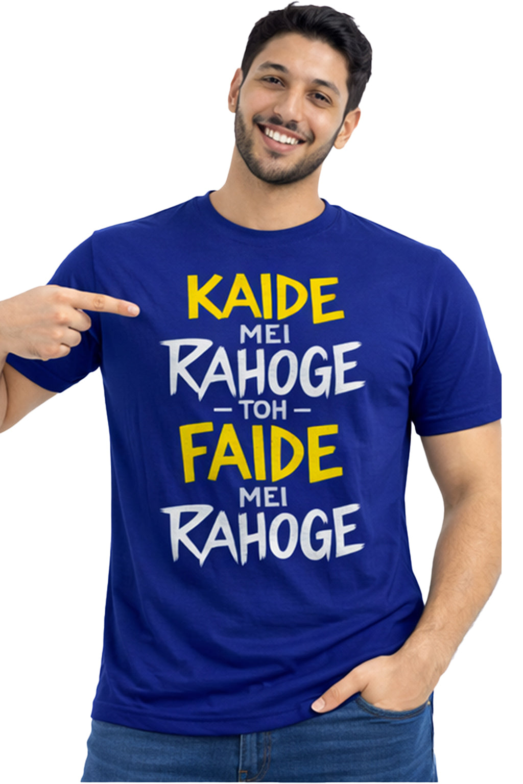 Kaide Mei Rahoge Toh Faide Mei Rahoge – Bold Hindi Attitude Unisex T-Shirt | White | Yalla Street