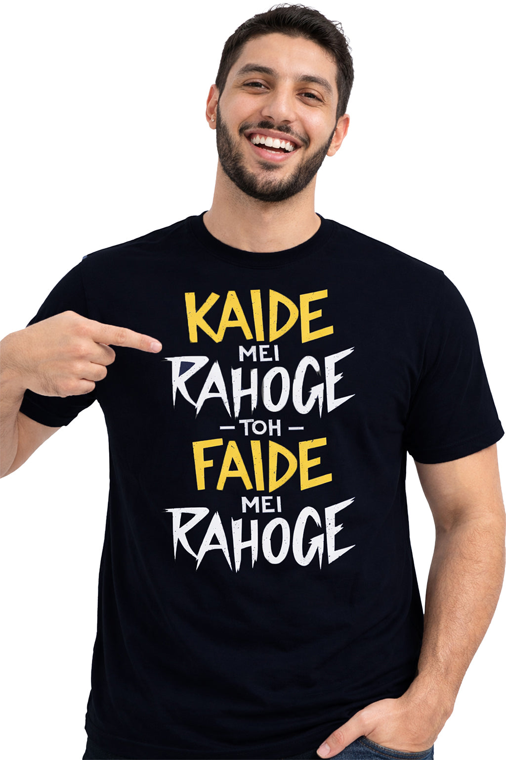 Kaide Mei Rahoge Toh Faide Mei Rahoge – Bold Hindi Attitude Unisex T-Shirt | White | Yalla Street