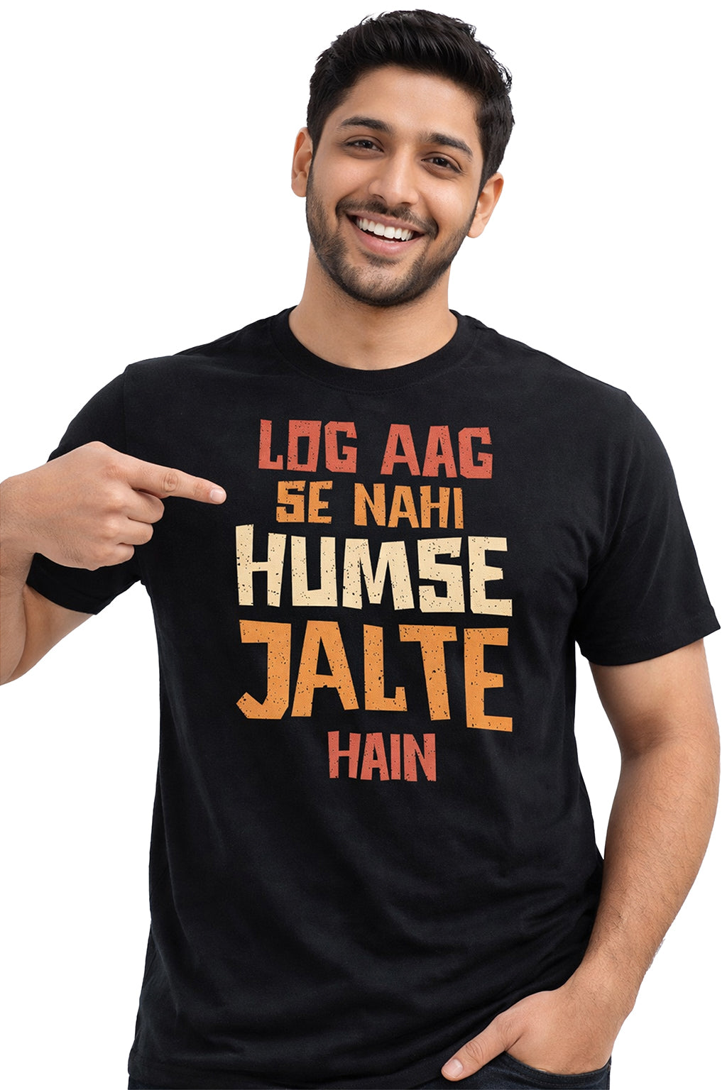 Log Aag Se Nahi Humse Jalte Hain – Bold Attitude Hindi Unisex T-Shirt | Black | Yalla Street