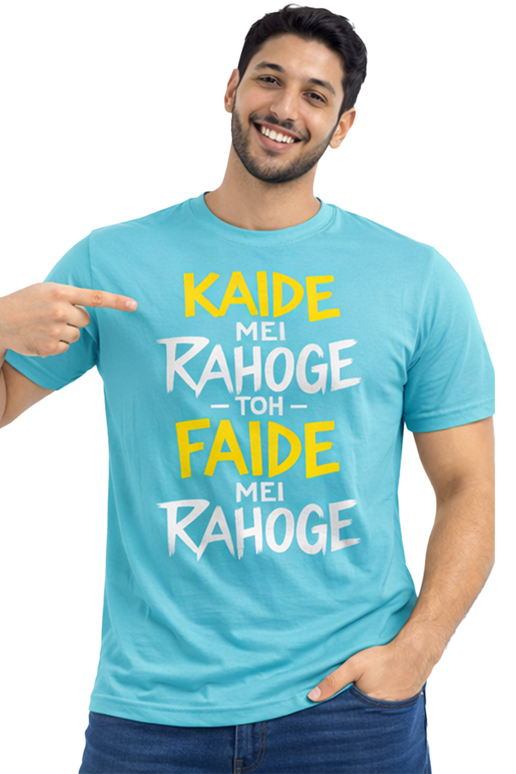 Kaide Mei Rahoge Toh Faide Mei Rahoge – Bold Hindi Attitude Unisex T-Shirt | White | Yalla Street